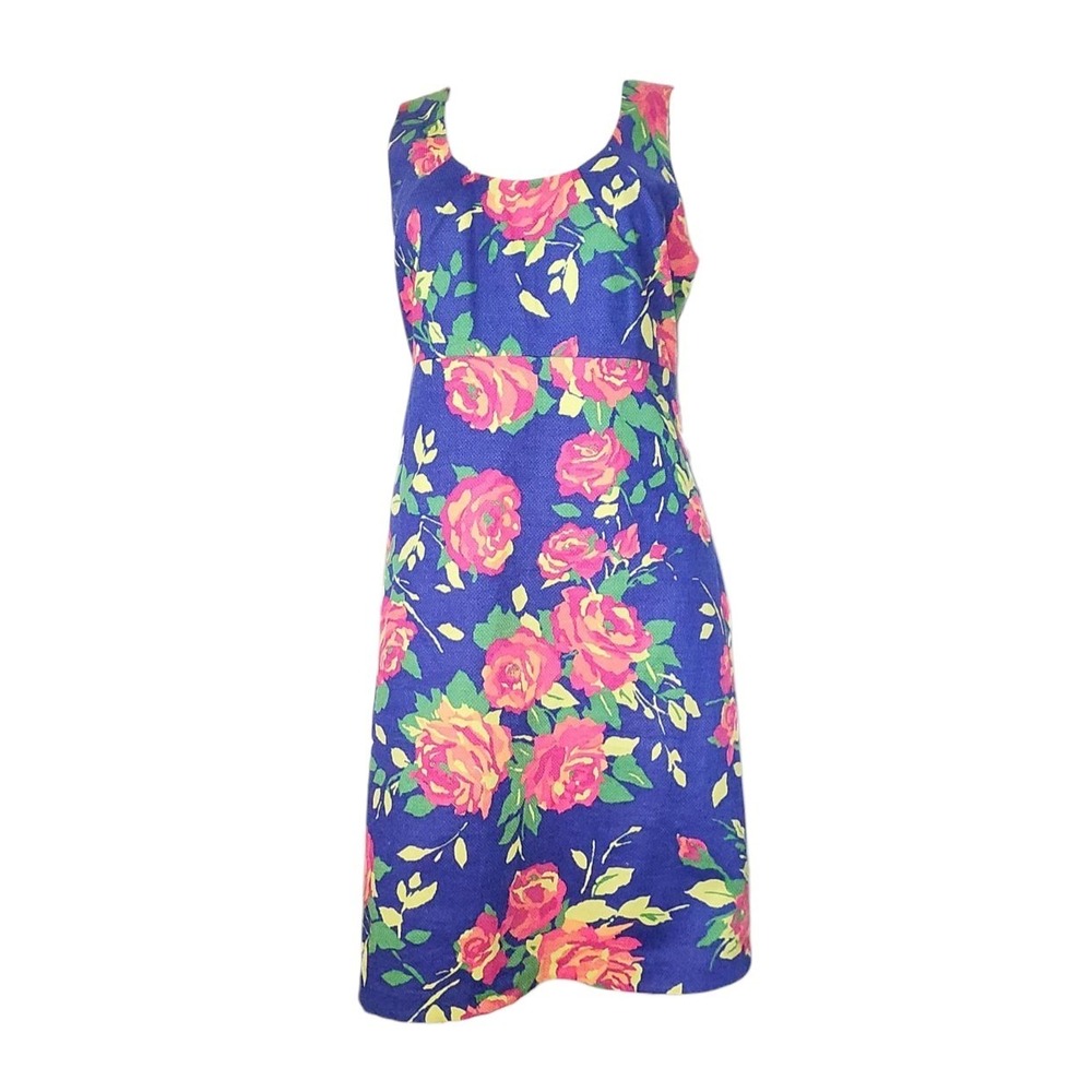 Lands End Dress Womens Size 6 Summer Spring Blue Floral Lined Sheath Roses